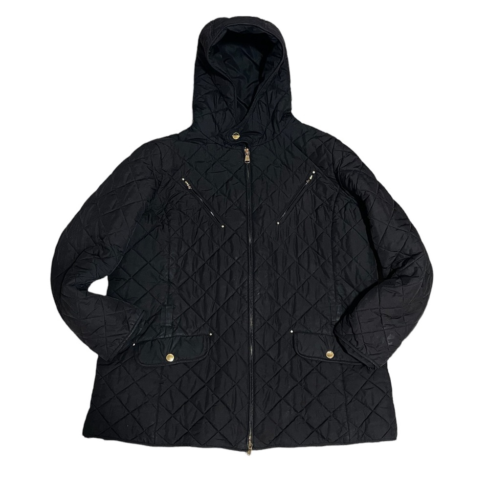 Ralph Lauren | Black and gold Quilted Zip-Up Mid Length Coat Jacket - Picture 2 of 10